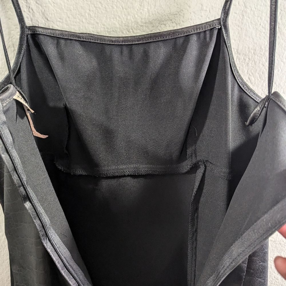 Vintage 90s La Belle black faux croc leather babydoll square neck slip dress 7 - Picture 5 of 7